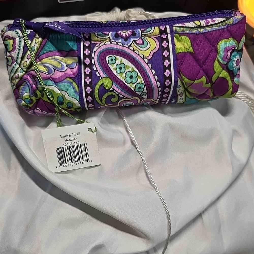 NWT Vera Bradley Purple and Green Cosmetic Bag with Quilted Paisley Design